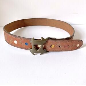 Vintage 1970 Solid Brass Leather Belt with Buckle